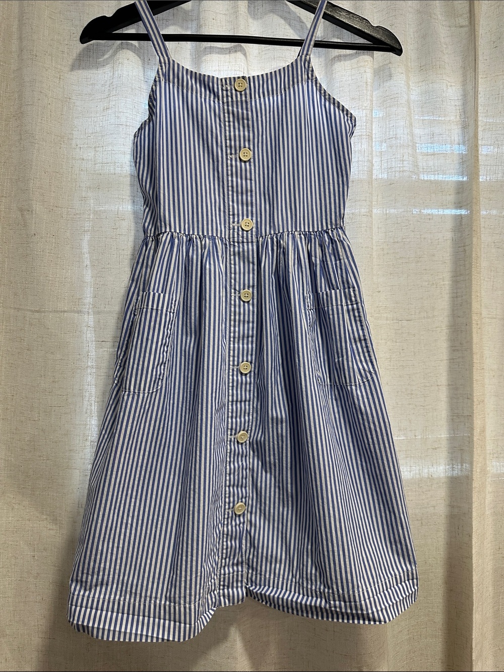 J.Crew Crewcuts Girls Blue White Striped Smocked Sundress with Pockets Size 10